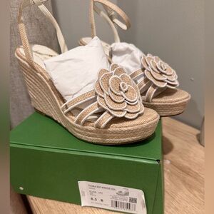 Kate Spade Beige Floral Wedge Sandals